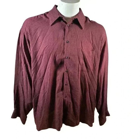 Johnston & Murphy Size XL Maroon Check Tencel Long Sleeve Button Down Shirt - Picture 1 of 10
